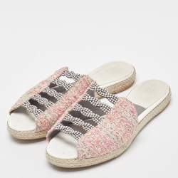 Pre Owned Gina Pink Tweed Crystal Embellished Espadrille Flat Slides Size 39