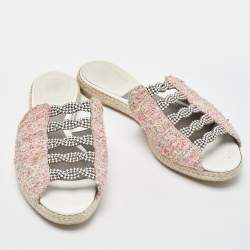 Pre Owned Gina Pink Tweed Crystal Embellished Espadrille Flat Slides Size 39