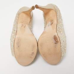 Pre Owned Gina Gold Crystal Embellished Satin Peep Toe Platform Pumps Size 37.5