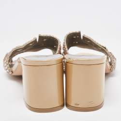 Pre Owned Gina Pink/Beige Crystal Embellished Leather Slide Sandals Size 40