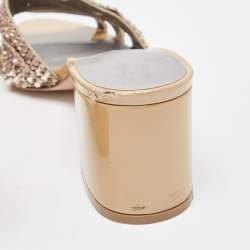 Pre Owned Gina Pink/Beige Crystal Embellished Leather Slide Sandals Size 40