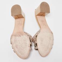 Pre Owned Gina Pink/Beige Crystal Embellished Leather Slide Sandals Size 40