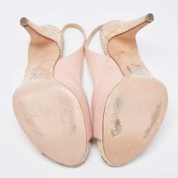 Gina Pink Leather and Python Slingback Open Toe Pumps Size 38  