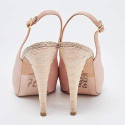 Gina Pink Leather and Python Slingback Open Toe Pumps Size 38  