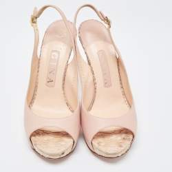 Gina Pink Leather and Python Slingback Open Toe Pumps Size 38  