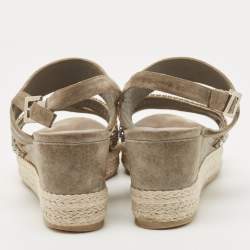 Gina Grey Suede Crystal Embellished Open Toe Espadrille Sandals Size 38