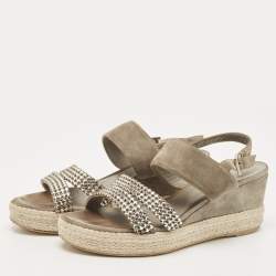 Gina Grey Suede Crystal Embellished Open Toe Espadrille Sandals Size 38