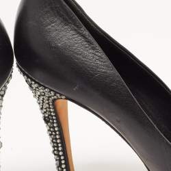 Gina Black Leather Embellished Pumps Size 39.5