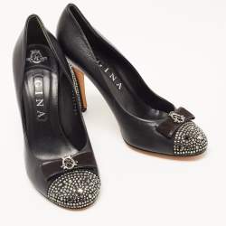 Gina Black Leather Embellished Pumps Size 39.5