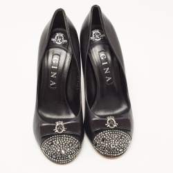 Gina Black Leather Embellished Pumps Size 39.5