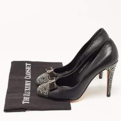 Gina Black Leather Embellished Pumps Size 39.5