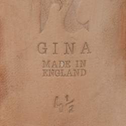 Pre Owned Gina Brown Leather and Crystal Embellished Slides Size 37.5