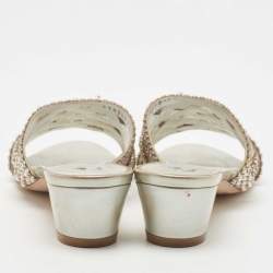 Pre Owned Gina Silver Leather and Crystal Embellished Slide Size 37.5