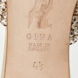 Pre Owned Gina Silver Leather and Crystal Embellished Slide Size 37.5