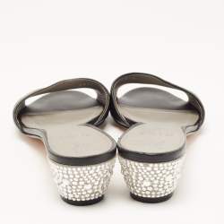 Gina Black Leather Crystal Embellished Heel Slides Size 40