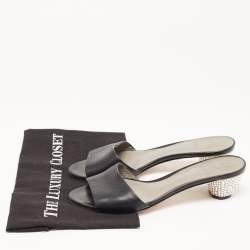 Gina Black Leather Crystal Embellished Heel Slides Size 40
