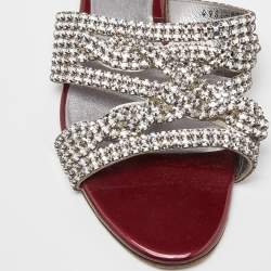 Gina Red Crystal Embellished Leather Flat Slides Size 39.5