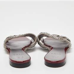 Gina Red Crystal Embellished Leather Flat Slides Size 39.5