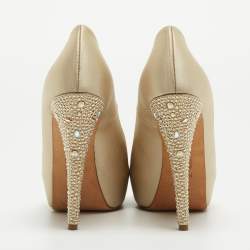 Pre Owned Gina Gold Satin Crystal Embellished Platform Pumps Size 38