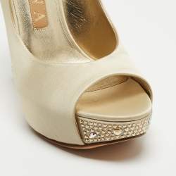 Pre Owned Gina Gold Satin Crystal Embellished Platform Pumps Size 38
