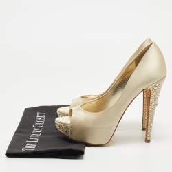 Pre Owned Gina Gold Satin Crystal Embellished Platform Pumps Size 38
