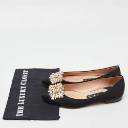 Pre Owned حذاء  فلات باليه جينا ساتان زخرفة كريستال أحمر مقاس 37.5