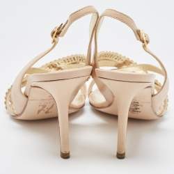 Pre Owned Gina Beige Leather Embellished Slingback Sandals Size 38