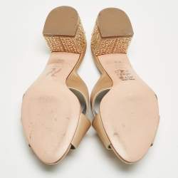 Pre Owned صندل سلايد جينا ساتان بيج مزخرف كريستال مقاس 36.5