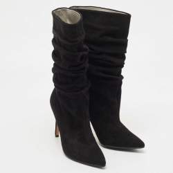 Gina Black Suede Mid Calf Pointed Toe Booties Size 36.5