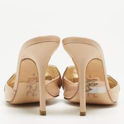 Pre Owned Gina Beige Leather Crystal Embellished Bow Slide Sandals Size 38