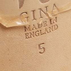 Pre Owned Gina Beige Leather Crystal Embellished Bow Slide Sandals Size 38