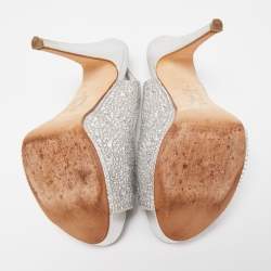 Gina Silver Crystal Embellished Satin Peep Toe Platform Slingback Sandals Size 39