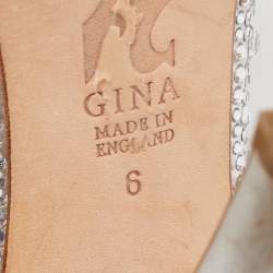 Gina Silver Crystal Embellished Satin Peep Toe Platform Slingback Sandals Size 39