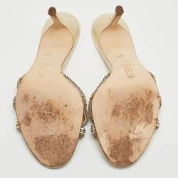 مملوكة مسبقًا Gina Gold Crystal Embellished Leather Knotted Slide Sandals Size 39.5