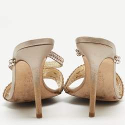 Pre Owned Gina Pink Crystal Embellished Leather Slide Sandals Size 38.5