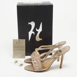 Pre Owned Gina Pink Crystal Embellished Leather Slide Sandals Size 38.5