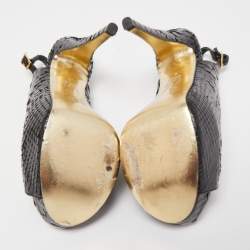 Pre Owned Gina Black Python Leather Slingback Pumps Size 37