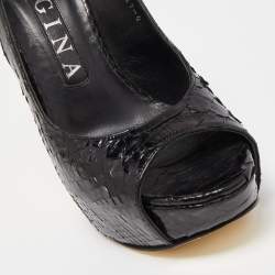 Pre Owned Gina Black Python Leather Slingback Pumps Size 37