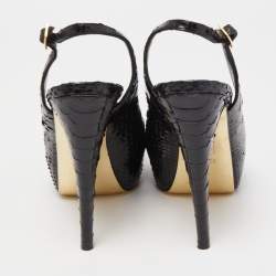 Pre Owned Gina Black Python Leather Slingback Pumps Size 37