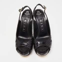 Pre Owned Gina Black Python Leather Slingback Pumps Size 37