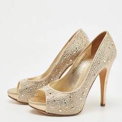 مملوكة مسبقًا Gina Gold Satin Crystal Embellished Pumps 36.5