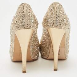 مملوكة مسبقًا Gina Gold Satin Crystal Embellished Pumps 36.5