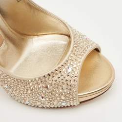 مملوكة مسبقًا Gina Gold Satin Crystal Embellished Pumps 36.5