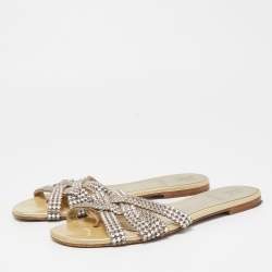 مملوكة مسبقًا Gina Green Patent Embellished Flat Slides Size 39.5