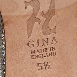 Pre Owned Gina Silver Crystal Embellished Satin Ayres Peep Toe Pumps Size 38.5