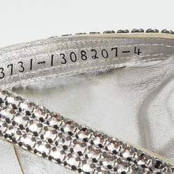 Pre Owned Gina Silver Crystal Embellished Leather Thong Sandals Size 37