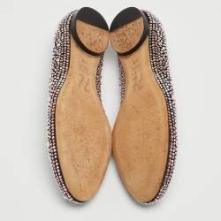 مملوكة مسبقًا Gina Black/Pink Crystal Embellished Satin Ballet Flats Size 37.5