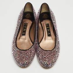 مملوكة مسبقًا Gina Black/Pink Crystal Embellished Satin Ballet Flats Size 37.5