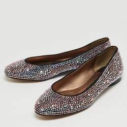 مملوكة مسبقًا Gina Black/Pink Crystal Embellished Satin Ballet Flats Size 37.5