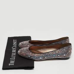 مملوكة مسبقًا Gina Black/Pink Crystal Embellished Satin Ballet Flats Size 37.5